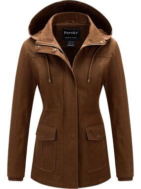Women's Coffee Cotton Anorak Lightweight Casual Military Safari Jackets